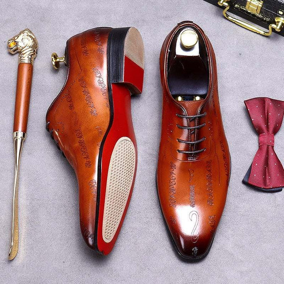 Men's Wedding Oxford Shoes Brown Genuine Leather Shoes
