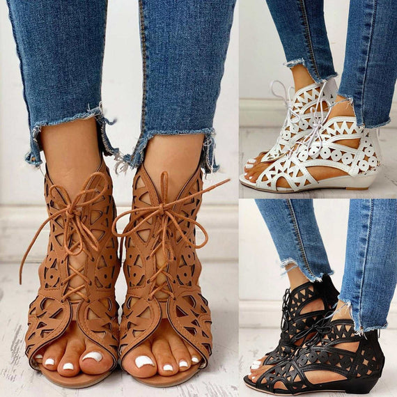 Woman's Summer Shoelaces Gladiator Boot Sandals Leisure Wedge Shoes