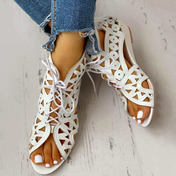 Woman's Summer Shoelaces Gladiator Boot Sandals Leisure Wedge Shoes