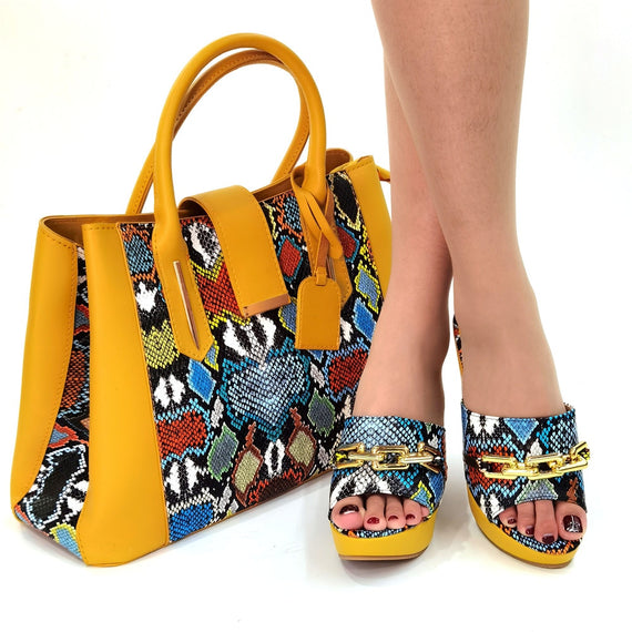 Metal Decoration Party Italian Ladies Shoes and Bags to Match Set