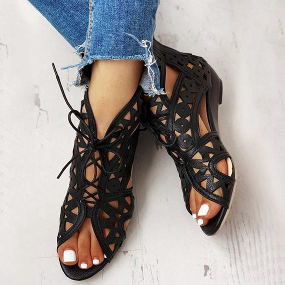 Woman's Summer Shoelaces Gladiator Boot Sandals Leisure Wedge Shoes