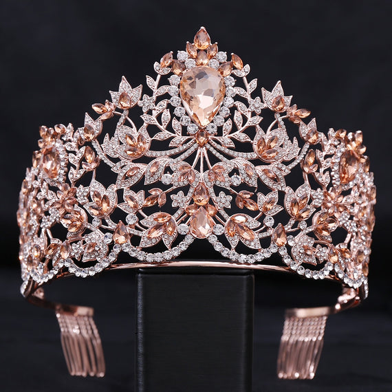 Baroque European Big Luxury Crystal Bride Wedding Crown Large Rhinestone