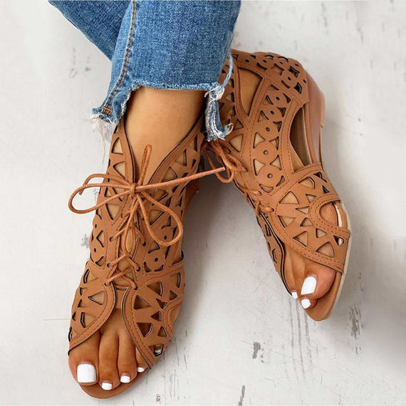 Woman's Summer Shoelaces Gladiator Boot Sandals Leisure Wedge Shoes