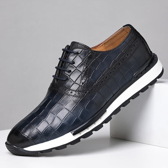 High-Grade Men's Genuine Leather Casual Daily Sneakers Stone Pattern