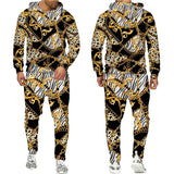 Baroque Style Sweatsuit 3D Printed Crown Golden Chain Hoodie Sweatsuit