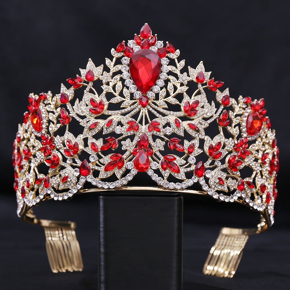 Baroque European Big Luxury Crystal Bride Wedding Crown Large Rhinestone