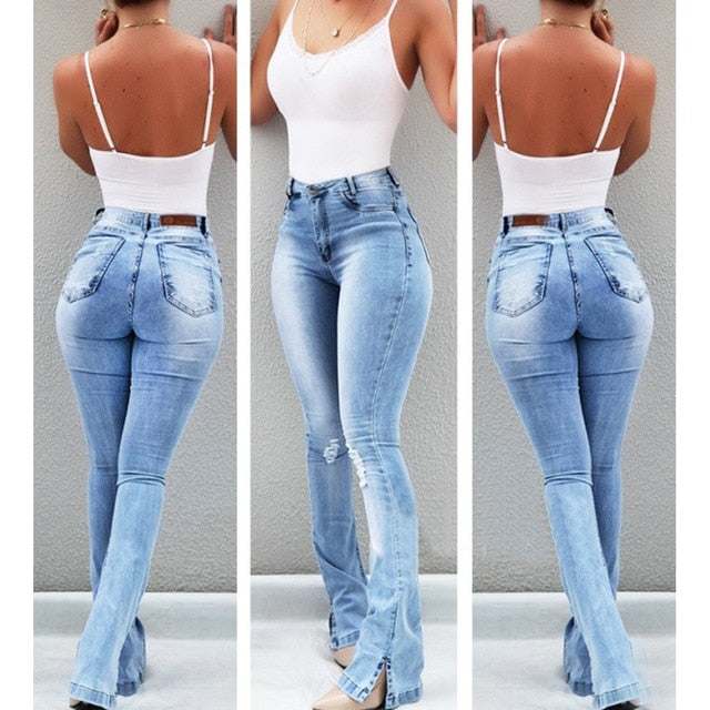Woman's Causal Washed Ripped Hole Ladies High Waist Vintage Skinny Slim Jeans - Acapparelstore