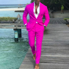 Men's Pink Classic Suit Solid Blazer And Pants One Button OL Office Wear - Acapparelstore