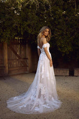 Elegant Wedding Dress Lace Beach Off Shoulder Wedding Dress - Acapparelstore