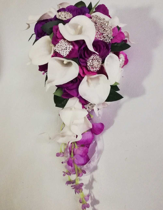 Waterfall Red Bridal Artificial Pearls Crystal Wedding Bouquets