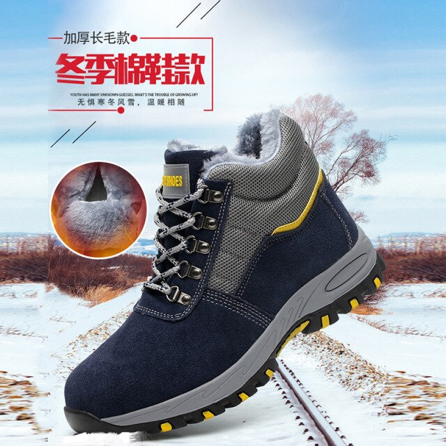 Men's Safety Work Boots Warm Plush Fur Labor Insurance Puncture Proof Snow Boot