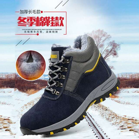 Men's Safety Work Boots Warm Plush Fur Labor Insurance Puncture Proof Snow Boot