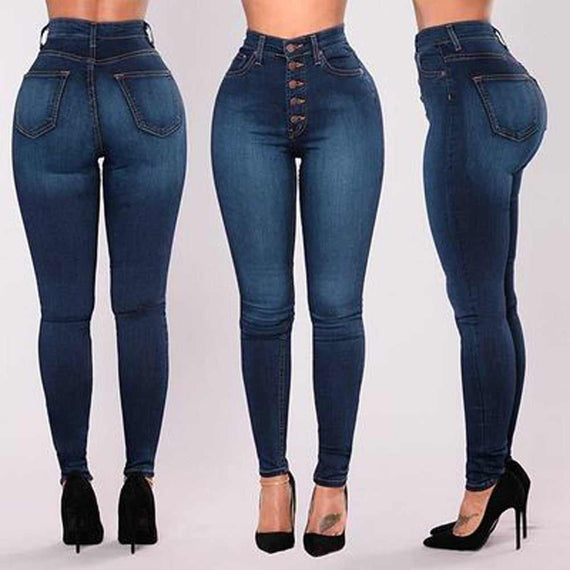 Women's High Waited Skinny Denim Pencil Pants Stretch Slim Plus Size