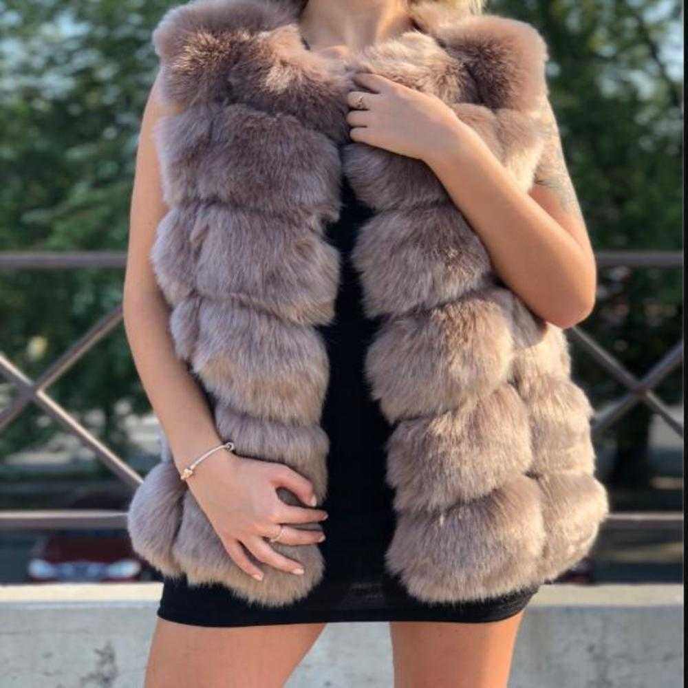Women's faux fur vest coats Warm Fox Fur Silver Women Coat