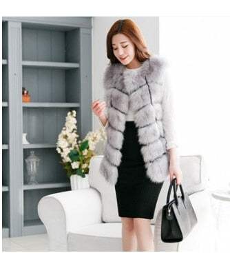 Women's faux fur vest coats Warm Fox Fur Silver Women Coat - Acapparelstore
