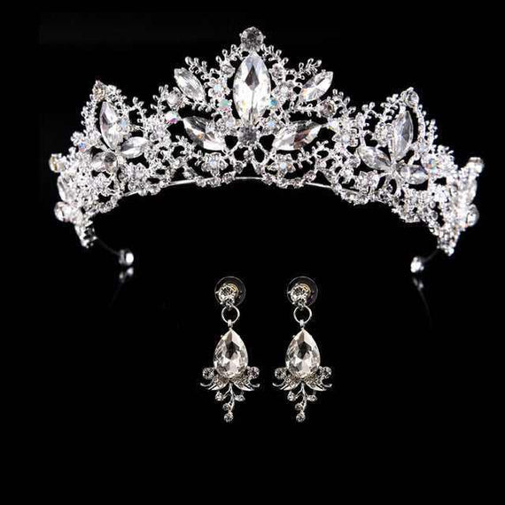 Wedding bridal crown with luxury earring rhinestone headband