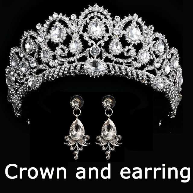 Wedding bridal crown with luxury earring rhinestone headband