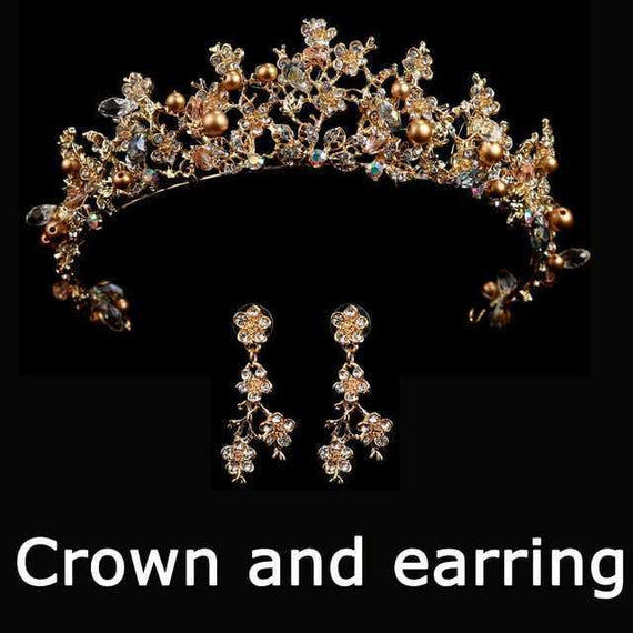 Wedding bridal crown with luxury earring rhinestone headband