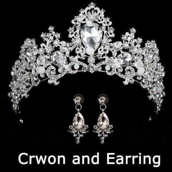 Wedding bridal crown with luxury earring rhinestone headband