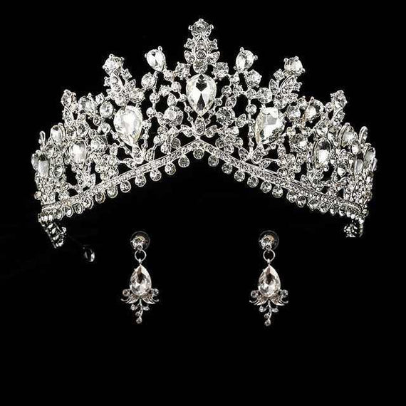Wedding bridal crown with luxury earring rhinestone headband