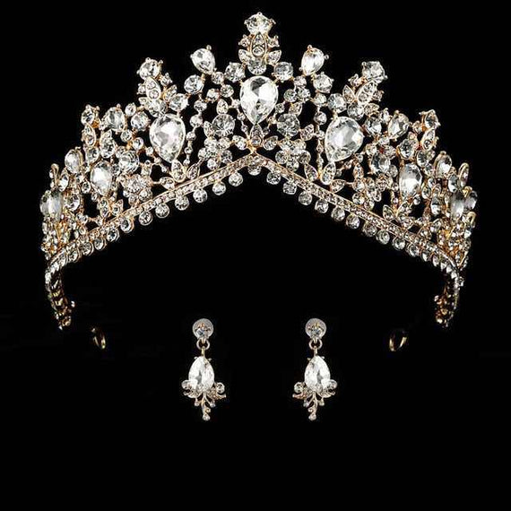 Wedding bridal crown with luxury earring rhinestone headband