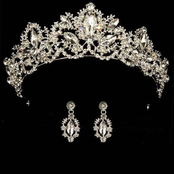 Wedding bridal crown with luxury earring rhinestone headband