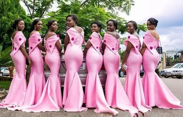Pink Bridesmaid Dresses Long Mermaid Beads Off Shoulder Party Gowns - Acapparelstore
