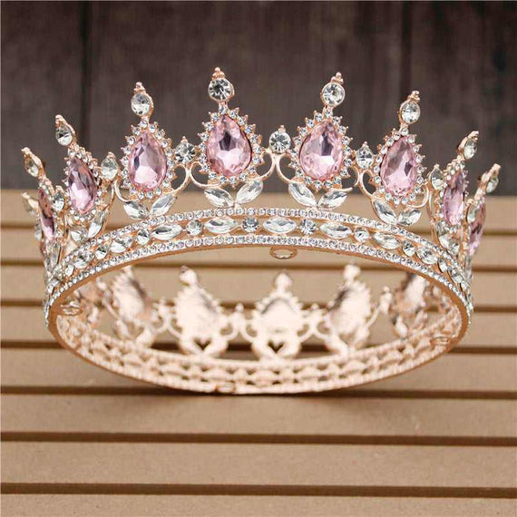 Women's Pink Crystal Rose Gold Flower Wedding Crown  Tiaras and Crowns