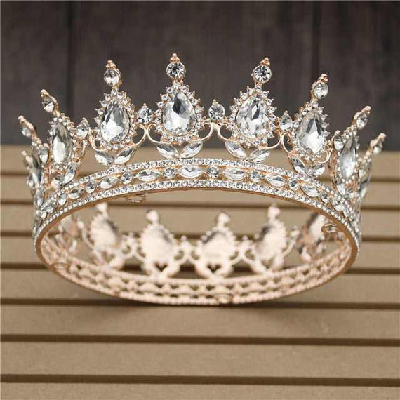 Women's Pink Crystal Rose Gold Flower Wedding Crown  Tiaras and Crowns