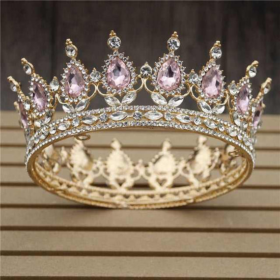 Women's Pink Crystal Rose Gold Flower Wedding Crown  Tiaras and Crowns
