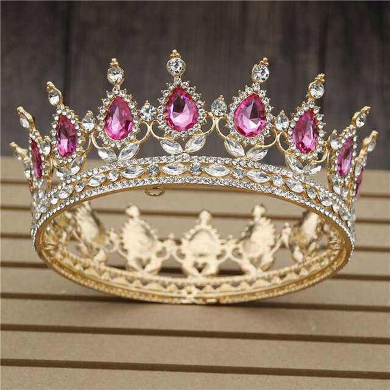 Women's Pink Crystal Rose Gold Flower Wedding Crown  Tiaras and Crowns