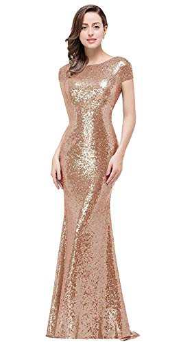Women's Sequins Prom Long Rose Gold  Bridesmaid Dresses