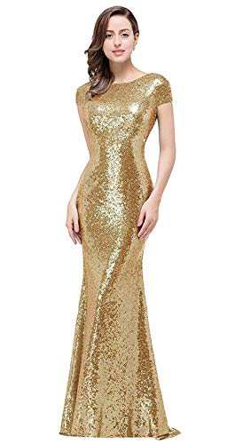 Women's Sequins Prom Long Rose Gold  Bridesmaid Dresses