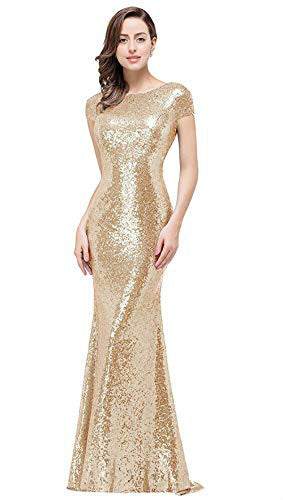 Women's Sequins Prom Long Rose Gold  Bridesmaid Dresses - Acapparelstore