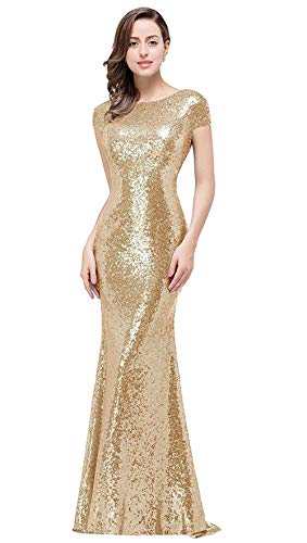 Women's Sequins Prom Long Rose Gold  Bridesmaid Dresses - Acapparelstore