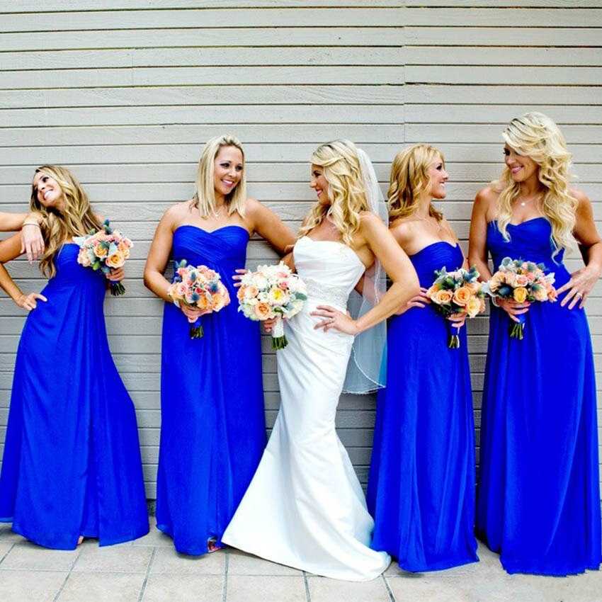 Bridesmaid Sweetheart Chiffon Pleated Royal Blue Dresses Back Zipper - Acapparelstore