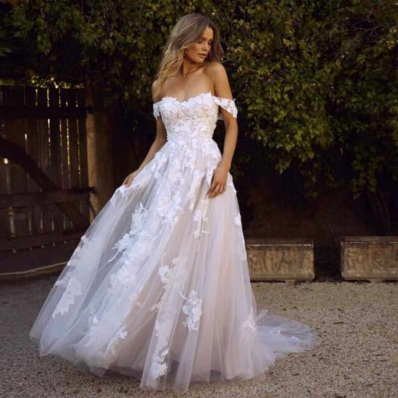 Elegant Wedding Dress Lace Beach Off Shoulder Wedding Dress