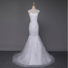 New Bride Dress Strapless Mermaid Lace White Wedding Dresses - Acapparelstore