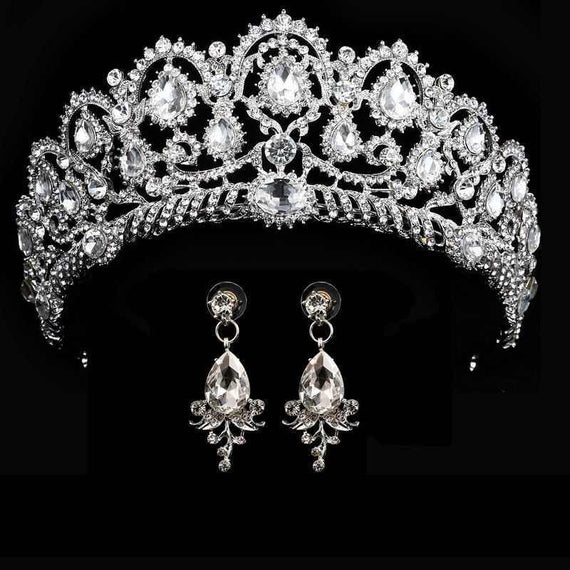 Wedding bridal crown with luxury earring rhinestone headband