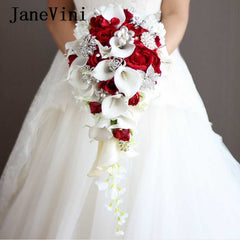 Waterfall Red Wedding Flowers Bridal Bouquets Artificial Pearls - Acapparelstore