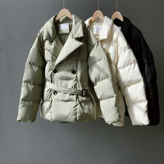 Thick Winter Autumn Elegant Woman's Lapel Cotton Coat
