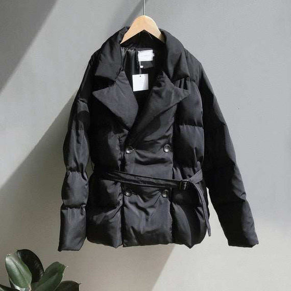 Thick Winter Autumn Elegant Woman's Lapel Cotton Coat