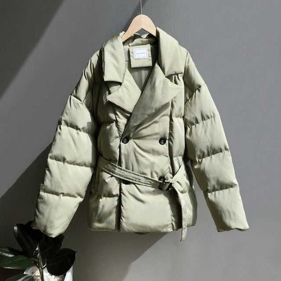 Thick Winter Autumn Elegant Woman's Lapel Cotton Coat