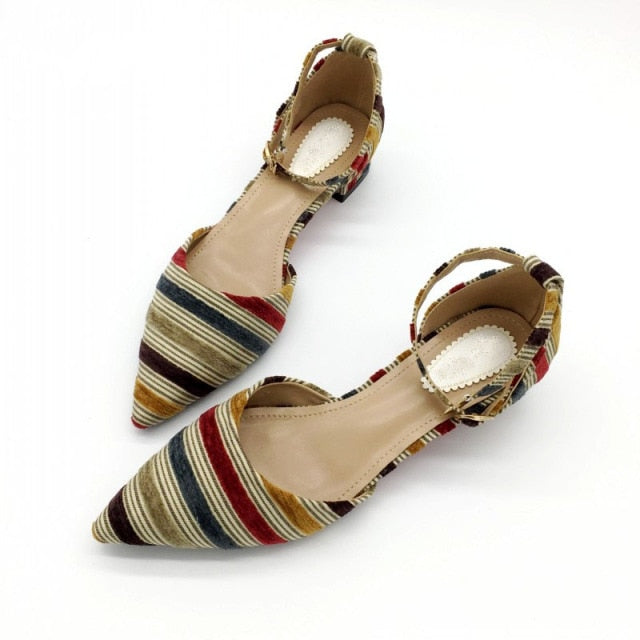 Women's Fashion Shoes Female Pumps Stripe Shallow Buckle Strap Shoes - Acapparelstore