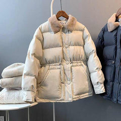 Warm Winter Women's  Fur Collar Fashion Cotton Coat-Solid Color Loose Coat - Acapparelstore