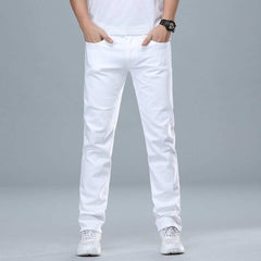 Classic Style Men's Regular Fit White Jeans Business Fashion Cotton Denim - Acapparelstore