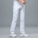 Classic Style Men's Regular Fit White Jeans Business Fashion Cotton Denim