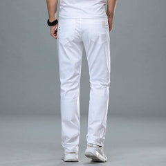 Classic Style Men's Regular Fit White Jeans Business Fashion Cotton Denim