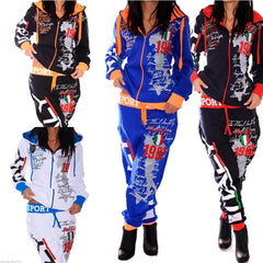 Brand New Women Two Piece Set Hooded Tracksuit Outfits Printed Sportswear