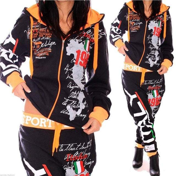 Brand New Women Two Piece Set Hooded Tracksuit Outfits Printed Sportswear